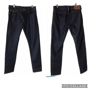 Premium Mens Raw Selvage B 32x30 Button Fly Skinny NO Back Pockets Jeans